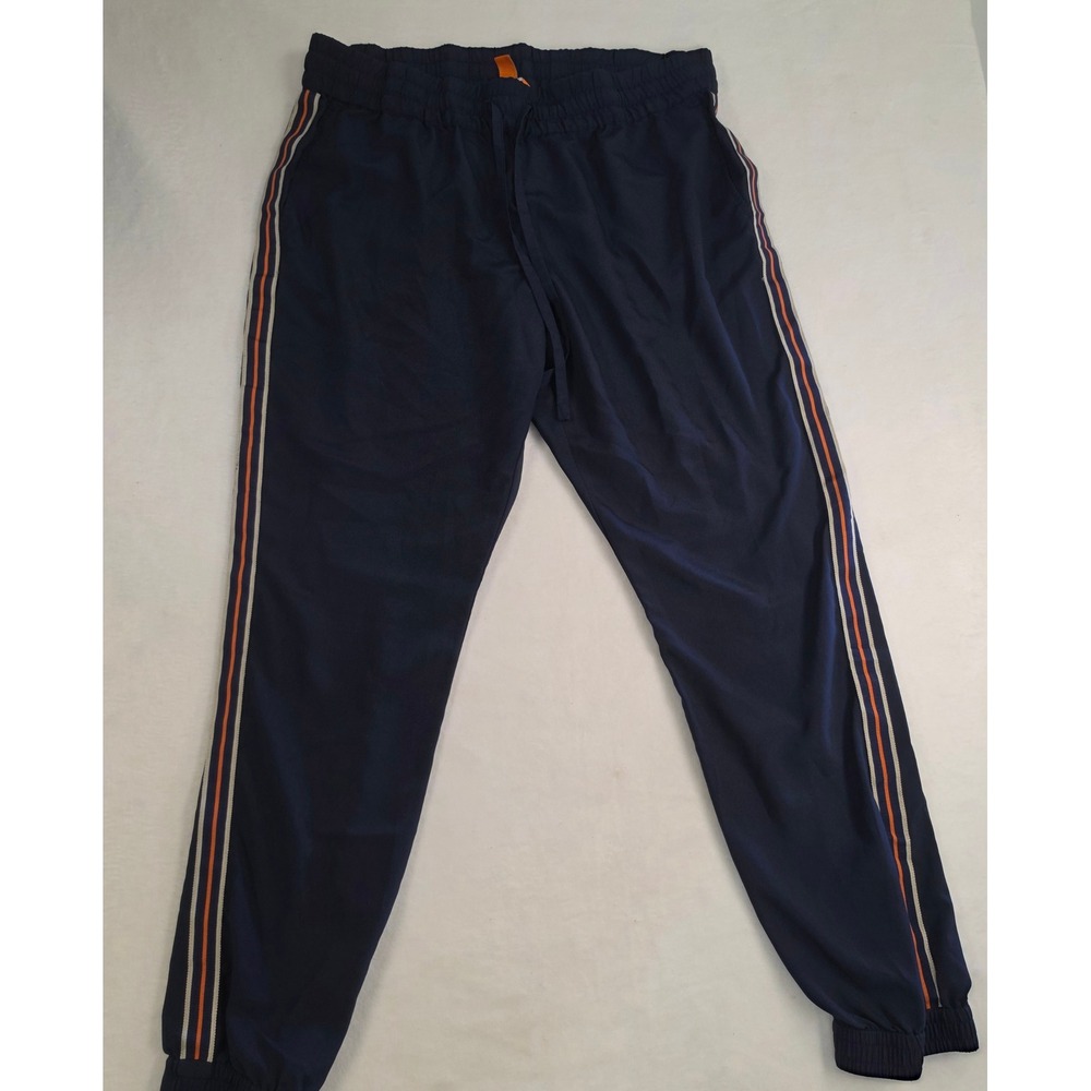Joe Fresh Mens Navy Blue Track Pants Orange‎ Side Stripe Joggers Size Medium